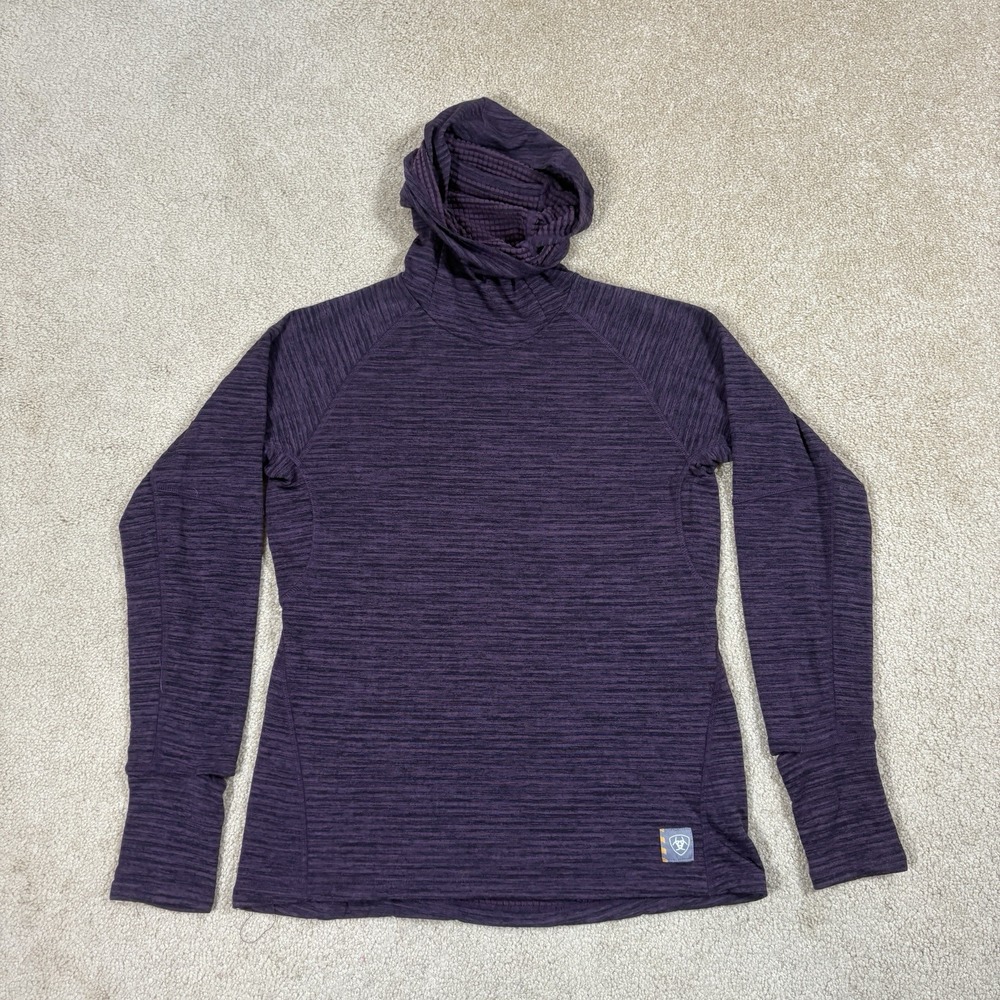 Ariat Rebar Hoodie Womens Small Purple Logo Pullover Waffle Thermal Cabinwear